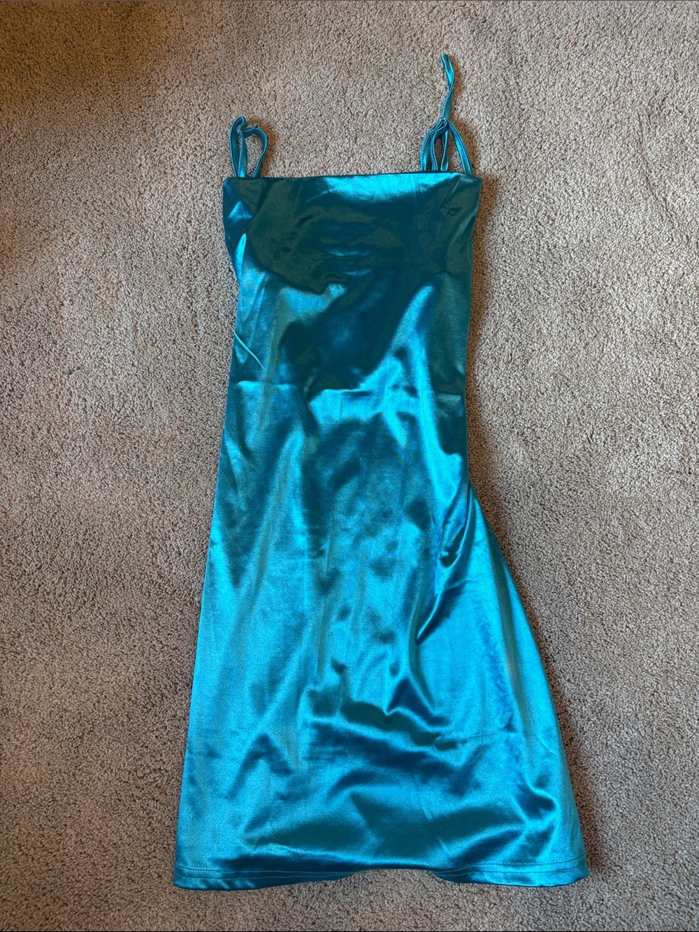 Amazon Teal Satin Slip Midi Dress